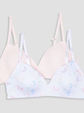 NEW Hanes Girls 2pk Wire Free Butterfly Printed Bra - Pink/Purple